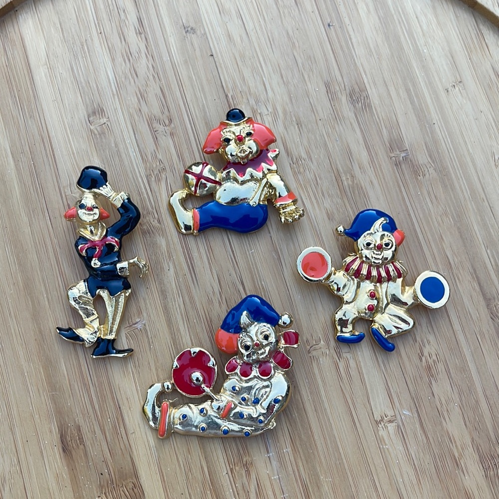 Elle Clown Brooch Pins Lot of 4 Different Ones
